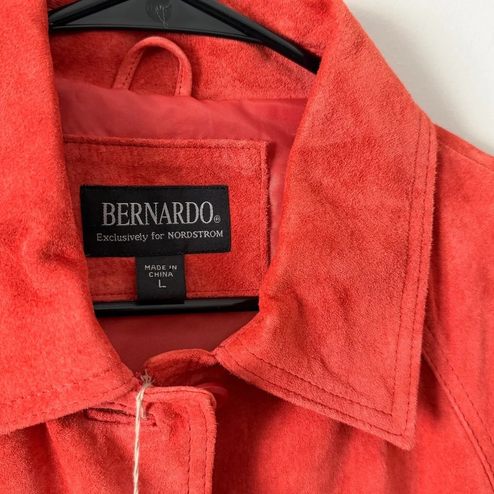 Bernardo Washable Suede Leather Jacket‎ Coat Papaya Orange Large NWT